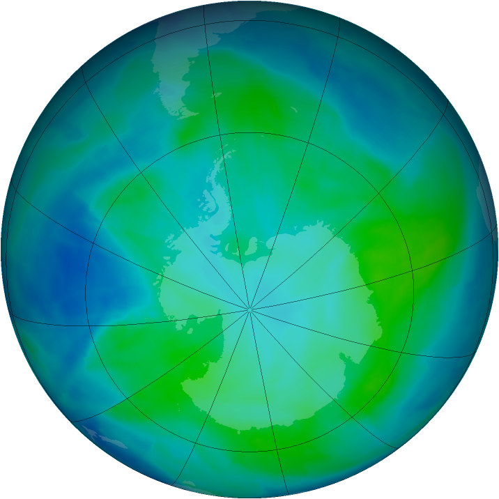 Antarctic ozone map for 01 February 2012